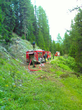 Hilfeleistung für  FF Pfunds, Waldbrand Tscheywiese