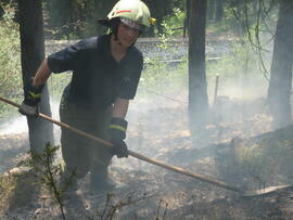 Waldbrand in Hochzirl oberhalb Mittenwaldbahn, Bahnkilometer 13,9