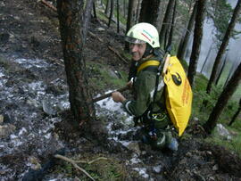 Waldbrand im Berich des Kleinen Hochwandkopf, Hubschraubereinsatz, Hilfeleistung durch FF Kematen