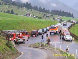 Brand eines Stadels nach Blitzschlag, Hilfeleistung für FF St. Sigmund, Rettung von Ziegen