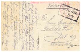 Felspostkarte 1916 Rückseite beschriftet