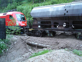 Personenrettung aus Mittenwaldbahn in Seefeld, ÖBB KM 25,5 - Geleise vermurt