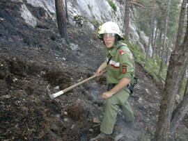 Waldbrand im Berich des Kleinen Hochwandkopf, Hubschraubereinsatz, Hilfeleistung durch FF Kematen