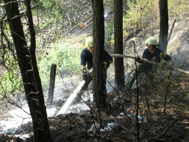 Waldbrand in Hochzirl oberhalb Mittenwaldbahn, Bahnkilometer 13,9