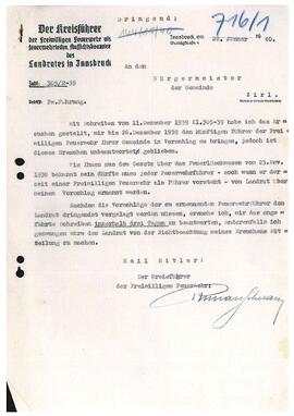 Kopie aus Gemeindearchiv, Bestellung Vinzenz Niederkircher zum Feuerwehrführer