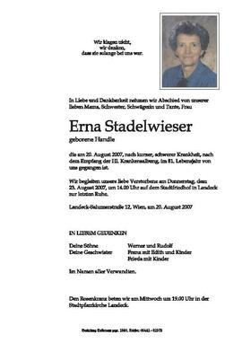 Sterbebild Stadlwieser Erna