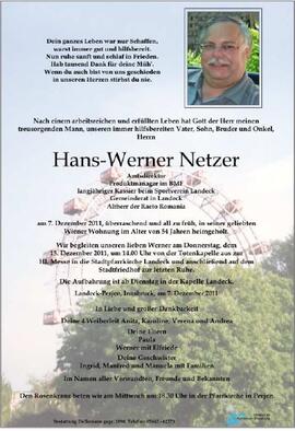 Sterbebild Netzer Hans Werner