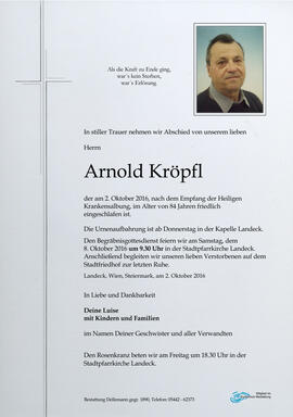 Sterbebild Kröpfl Arnold