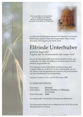 Sterbebild Unterhuber Elfriede
