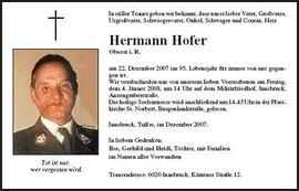 Sterbebild Hofer Hermann