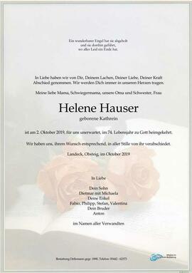 Sterbebild Hauser Helene