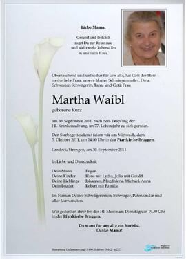 Sterbebild Waibl Martha