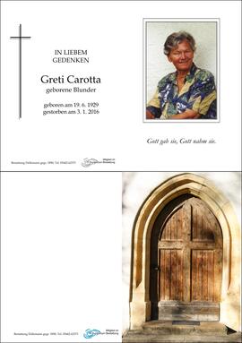 Sterbebild  Carotta Gerti