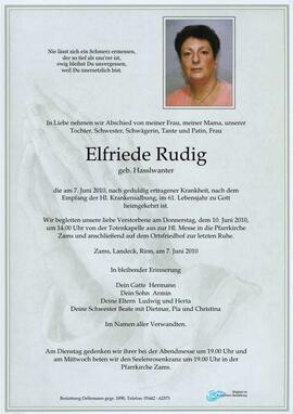Sterbebild Rudig Elfriede