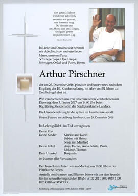 Sterbebild Pirschner Arthur