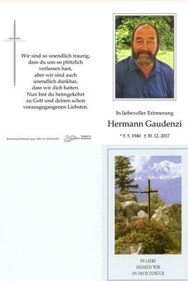 Sterbebild Gaudenzi Hermann