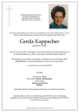 Sterbebild Kappbacher Gerda