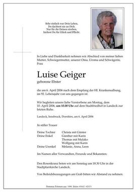 Sterbebild Geiger Luise