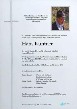 Sterbebild Kuntner Hans