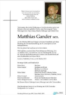 Sterbebild Gander Matthias