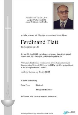 Sterbebild Platt Ferdinand