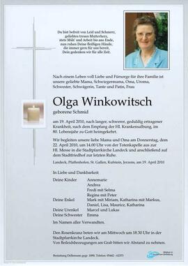 Sterbebild Winkowitsch Olga