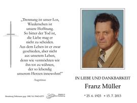 Sterbebild Müller Franz