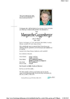 Sterbebild Guggenberger Margarethe