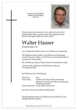 Sterbebild Hauser Walter