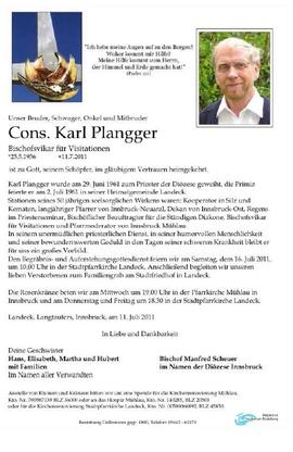Sterbebild Cons. Karl Plangger