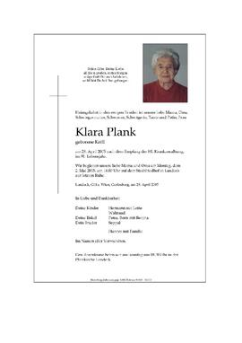 Sterbebild Plank Klara