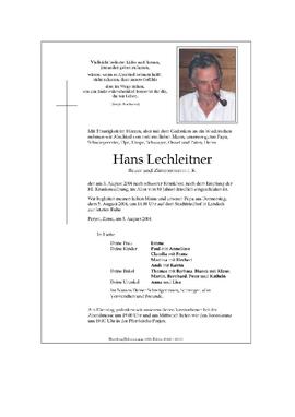 Sterbebild Lechleitner Hans