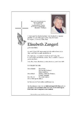 Sterbebild Zangerl Elisabeth
