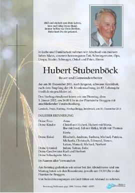 Sterbebild Stubenböck Hubert