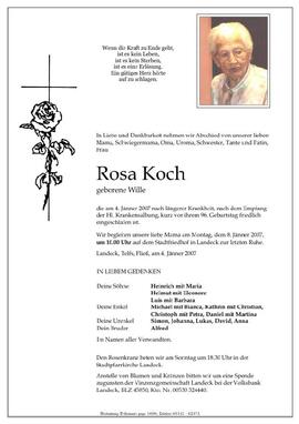Sterbebild Koch Rosa