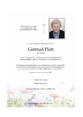 Sterbebild Platt Gertrud
