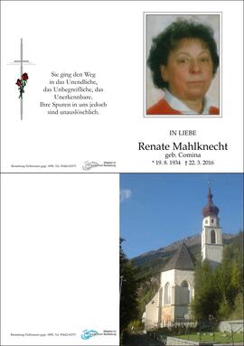 Sterbebild Mahlknecht Renate
