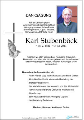 Sterbebild Stubenböck Karl