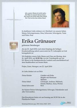Sterbebild Grünauer Erika