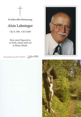 Sterbebild Lahninger Alois