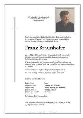 Sterbebild Braunhofer Franz