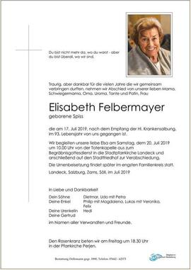 Sterbebild Felbermayer Elisabeth