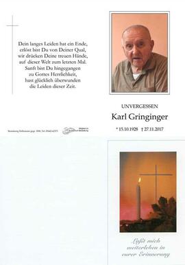 Sterbebild Gringinger Karl