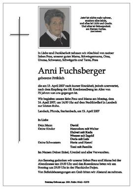 Sterbebild Fuchsberger Anni