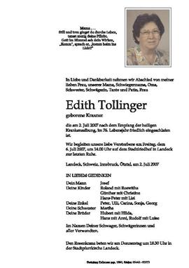 Sterbebild Tollinger Edith