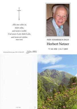 Sterbebild Netzer Herbert