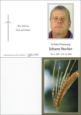 Sterbebild Stecher Johann