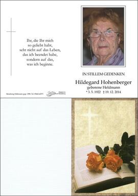 Sterbebild Hohenberger Hildegard
