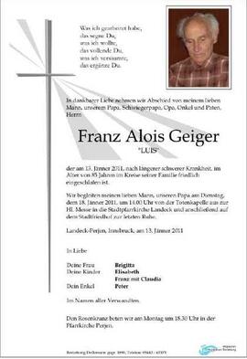 Sterbebild Geiger Franz Alois