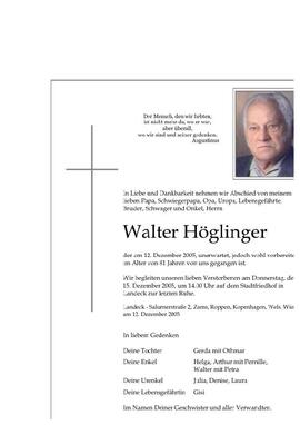 Sterbebild Höglinger Walter